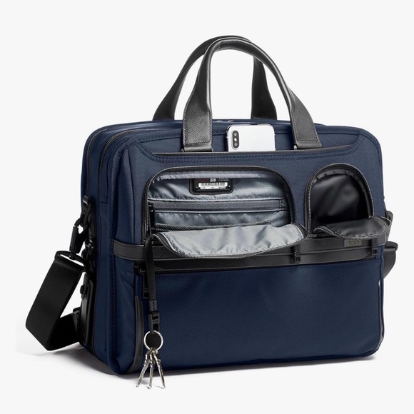 Tumi Expandable Organizer Laptop Brief Removable Laptop Sleeve & Strap Navy NWT - Picture 2 of 9